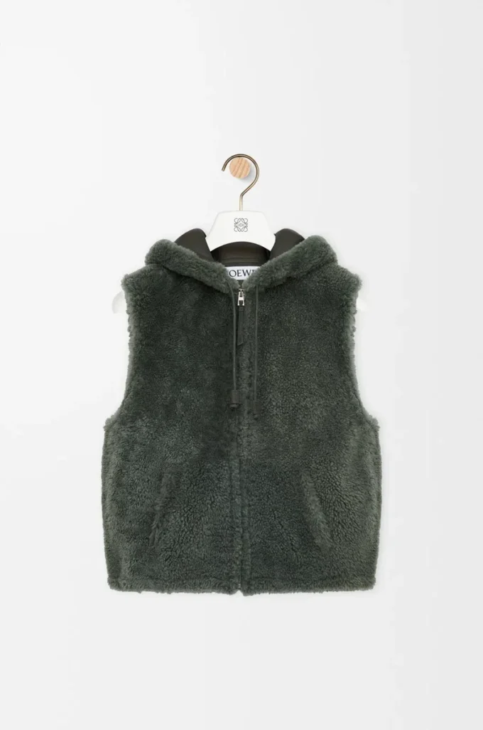 Chaleco de piel de oveja verde caqui