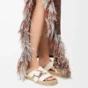 Chanclas espadrilles con forma de pétalo en suave piel de becerro. Blanco