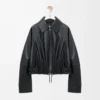 Chaqueta abullonada en piel de cordero napa. Negro Chaqueta abullonada en piel de cordero napa. Negro