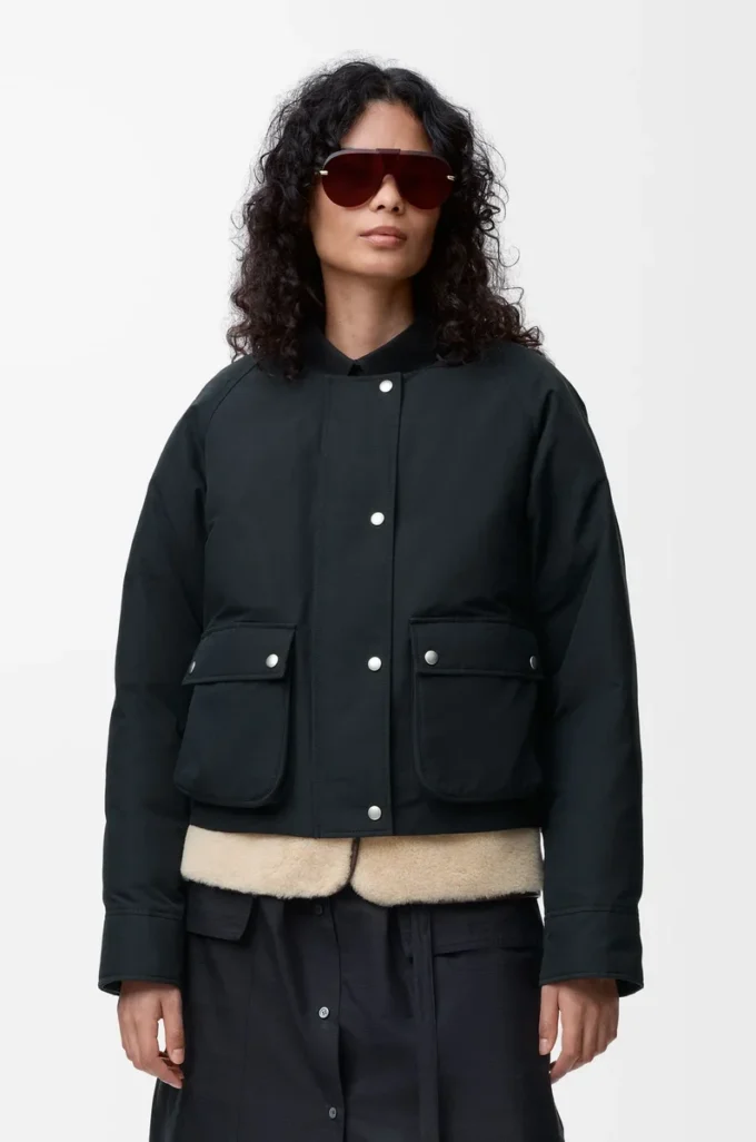 Chaqueta acolchada en mezcla de piel de oveja y algodón Negro Chaqueta acolchada en mezcla de piel de oveja y algodón Negro