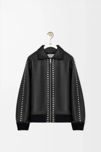 Chaqueta bomber de piel de cordero napa. Negro