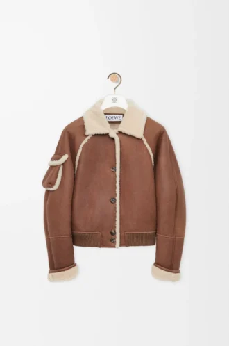 Chaqueta bomber de piel de oveja marrón