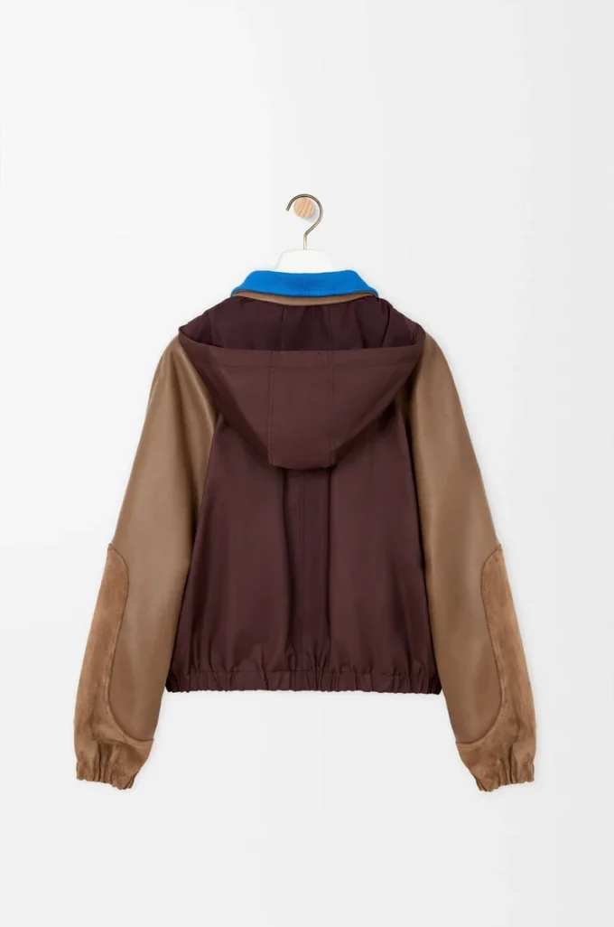 Cazadora bomber de nylon, piel de cordero napa y piel de becerro ante. Marrón Cazadora bomber de nylon, piel de cordero napa y piel de becerro ante. Marrón