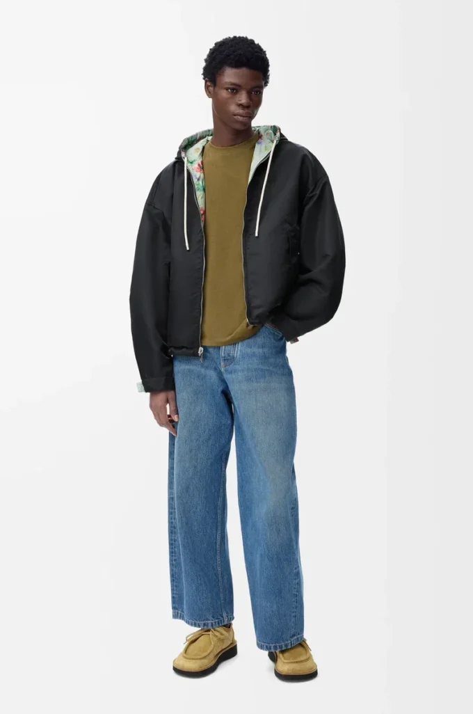Chaqueta con capucha de poliéster y seda Verde/Rojo Chaqueta con capucha de poliéster y seda Verde/Rojo