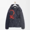 Chaqueta con capucha en mezcla de lana azul marino/naranja Chaqueta con capucha en mezcla de lana azul marino/naranja