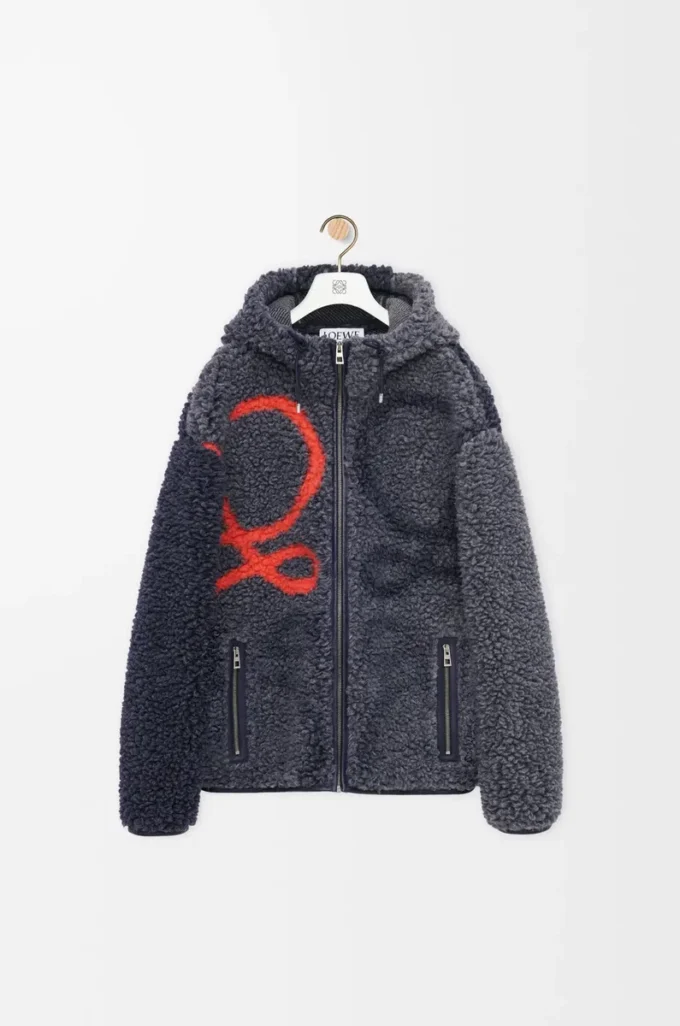 Chaqueta con capucha en mezcla de lana azul marino/naranja Chaqueta con capucha en mezcla de lana azul marino/naranja