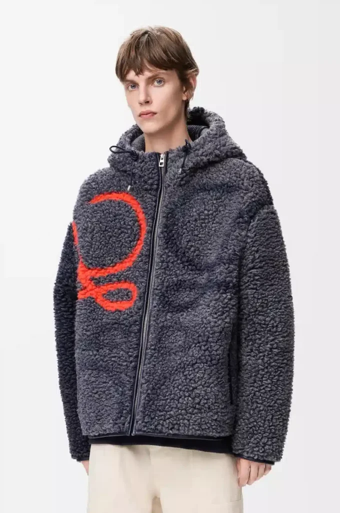 Chaqueta con capucha en mezcla de lana azul marino/naranja Chaqueta con capucha en mezcla de lana azul marino/naranja