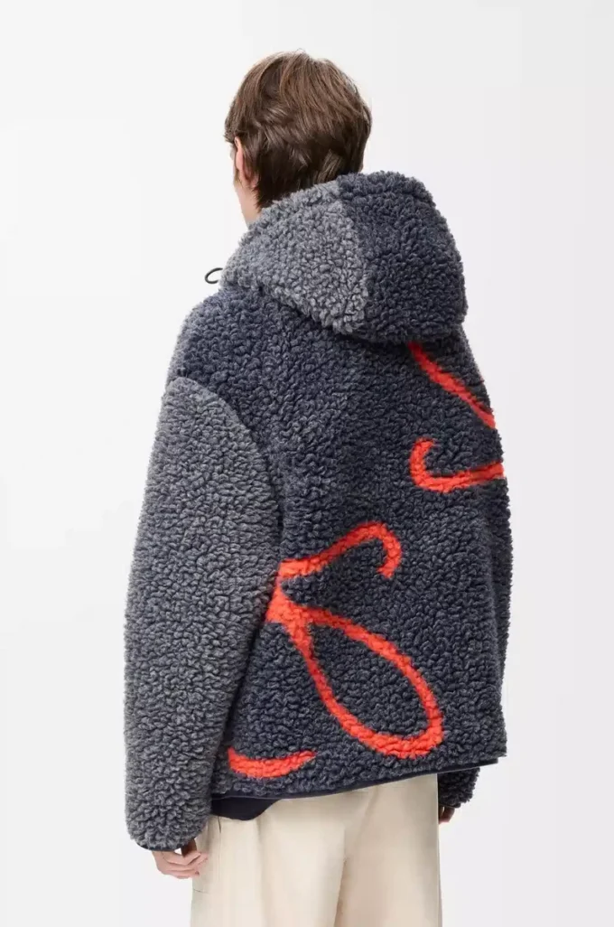 Chaqueta con capucha en mezcla de lana azul marino/naranja Chaqueta con capucha en mezcla de lana azul marino/naranja