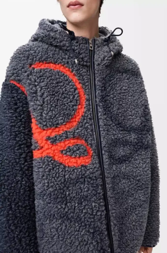 Chaqueta con capucha en mezcla de lana azul marino/naranja Chaqueta con capucha en mezcla de lana azul marino/naranja