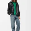 Chaqueta con capucha en piel de cordero napa. Negro Chaqueta con capucha en piel de cordero napa. Negro