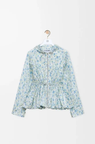 Chaqueta con capucha en tafetán de mezcla de seda Blanco/Azul