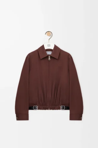 Chaqueta con cinturón de algodón y seda Café
