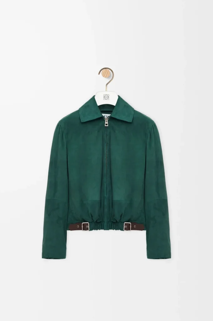 Chaqueta con cinturón de piel de cabra anteada Verde Chaqueta con cinturón de piel de cabra anteada Verde