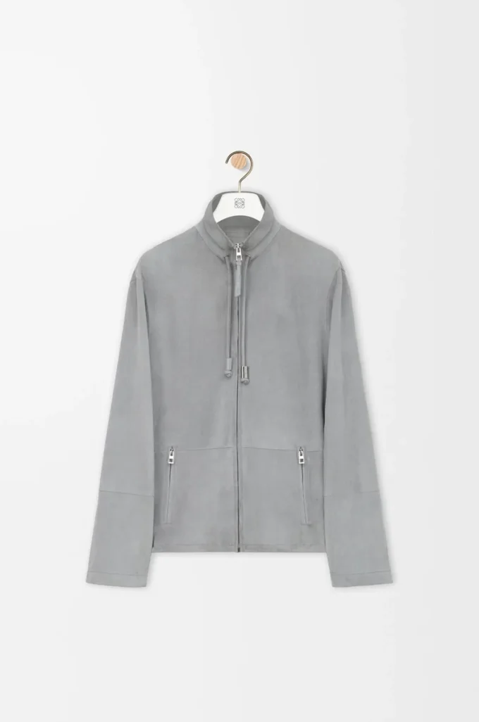 Chaqueta con cremallera de ante de cordero gris claro Chaqueta con cremallera de ante de cordero gris claro