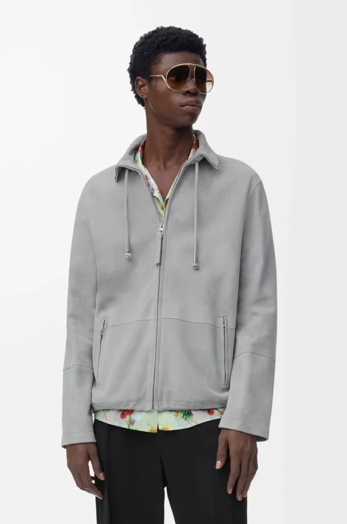 Chaqueta con cremallera de ante de cordero gris claro Chaqueta con cremallera de ante de cordero gris claro