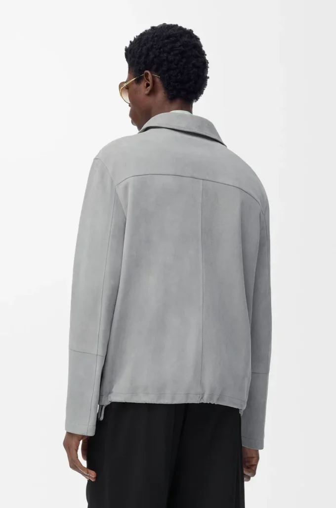 Chaqueta con cremallera de ante de cordero gris claro Chaqueta con cremallera de ante de cordero gris claro