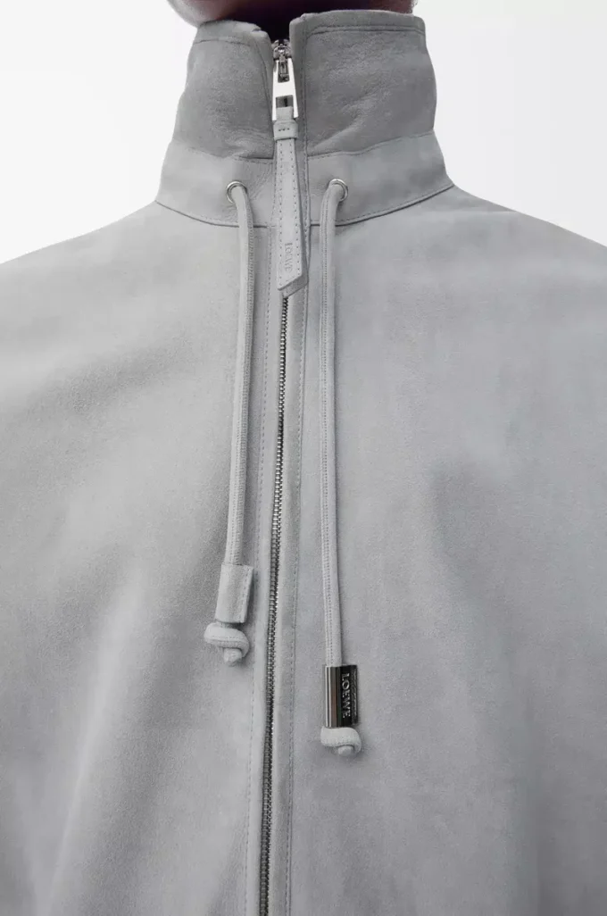 Chaqueta con cremallera de ante de cordero gris claro Chaqueta con cremallera de ante de cordero gris claro