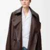 Chaqueta con lazo en piel de cordero napa color chocolate oscuro Chaqueta con lazo en piel de cordero napa color chocolate oscuro
