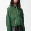 Chaqueta con puños vueltos de piel de cordero napa verde oscuro