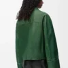Chaqueta con puños vueltos de piel de cordero napa verde oscuro