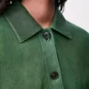Chaqueta con puños vueltos de piel de cordero napa verde oscuro