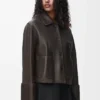 Chaqueta con solapas en piel de cordero napa Marrón Chaqueta con solapas en piel de cordero napa Marrón