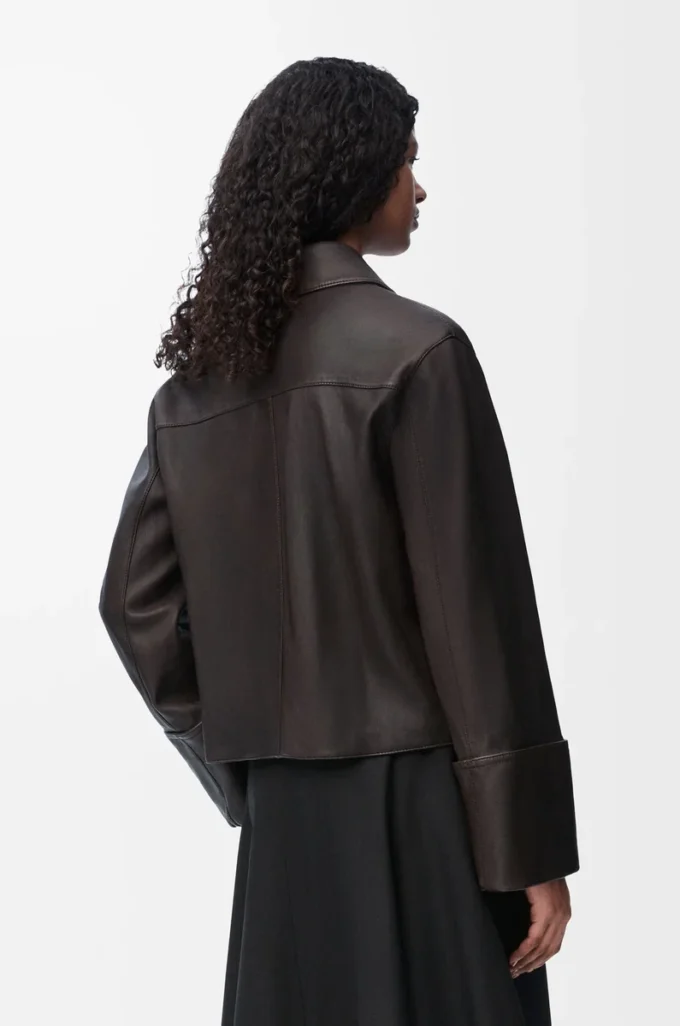 Chaqueta con solapas en piel de cordero napa Marrón Chaqueta con solapas en piel de cordero napa Marrón