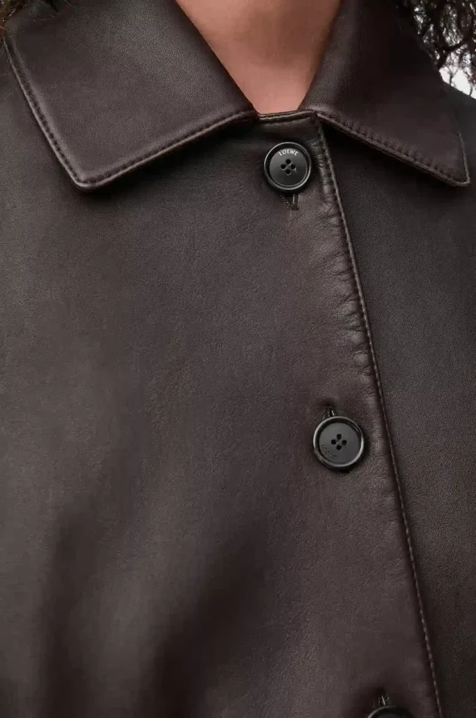Chaqueta con solapas en piel de cordero napa Marrón Chaqueta con solapas en piel de cordero napa Marrón