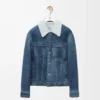 Chaqueta de piel de oveja Blanca/Azul índigo Chaqueta de piel de oveja Blanca/Azul índigo