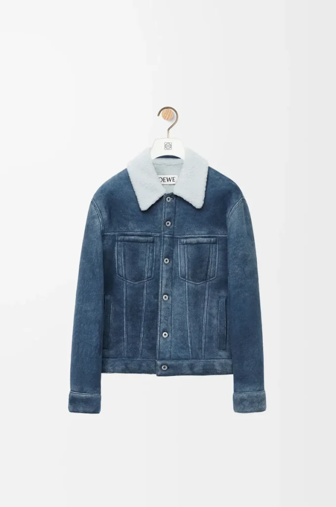Chaqueta de piel de oveja Blanca/Azul índigo Chaqueta de piel de oveja Blanca/Azul índigo
