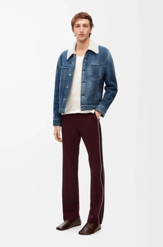 Chaqueta de piel de oveja Blanca/Azul índigo Chaqueta de piel de oveja Blanca/Azul índigo