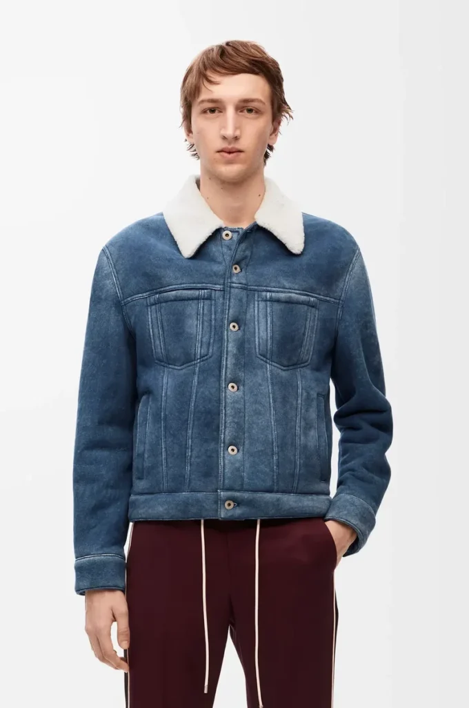 Chaqueta de piel de oveja Blanca/Azul índigo Chaqueta de piel de oveja Blanca/Azul índigo