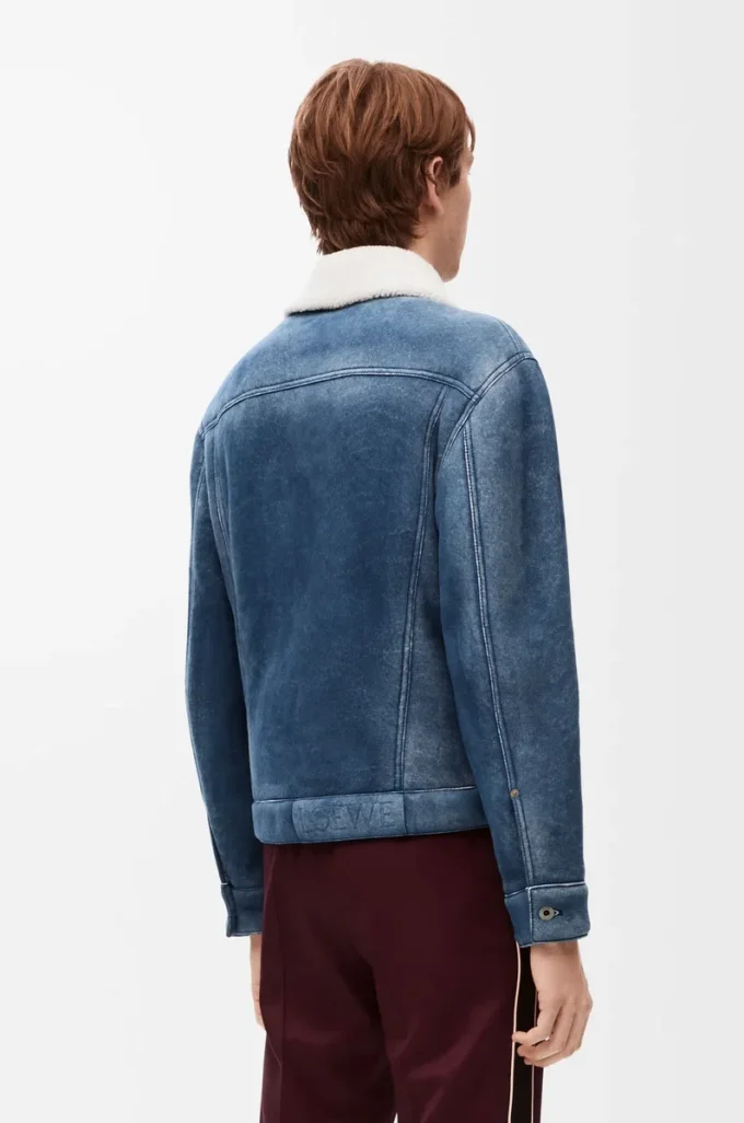 Chaqueta de piel de oveja Blanca/Azul índigo Chaqueta de piel de oveja Blanca/Azul índigo
