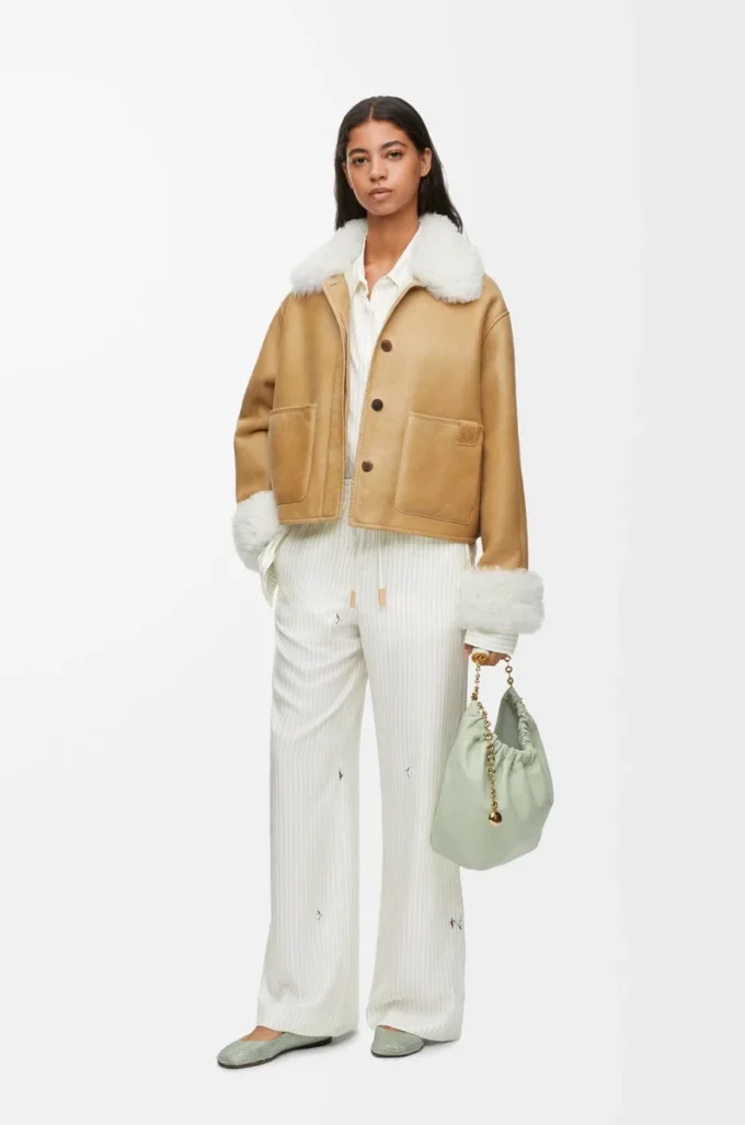 Chaqueta de piel de oveja blanca/dorada Chaqueta de piel de oveja blanca/dorada