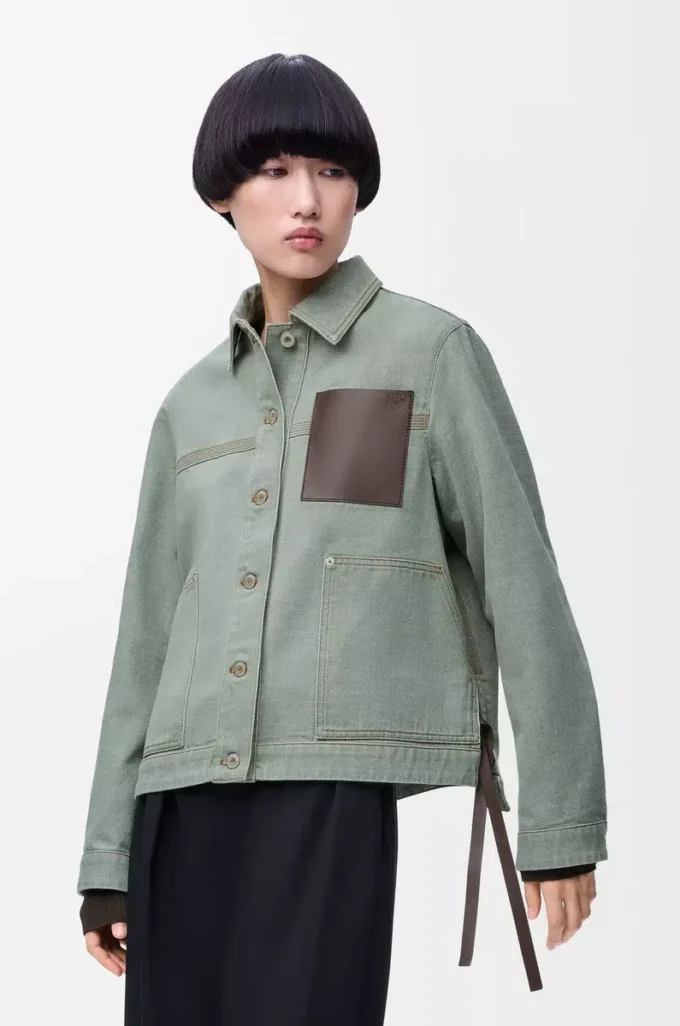 Chaqueta de trabajo en denim Verde caqui Chaqueta de trabajo en denim Verde caqui