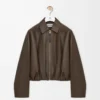 Chaqueta drapeada en piel de becerro napa verde oscuro Chaqueta drapeada en piel de becerro napa verde oscuro