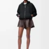 Chaqueta globo en mezcla de cupro Negro Chaqueta globo en mezcla de cupro Negro