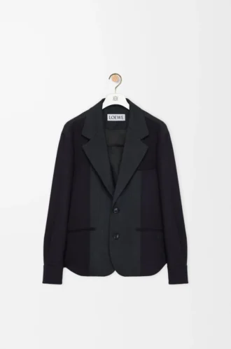 Chaqueta híbrida de lana azul marino/gris