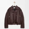 Chaqueta motera abullonada en piel de cordero napa Marrón oscuro Chaqueta motera abullonada en piel de cordero napa Marrón oscuro