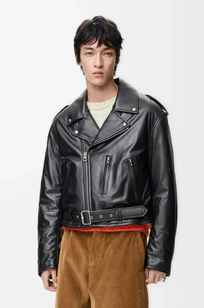 Chaqueta motera en piel de cordero napa. Negro Chaqueta motera en piel de cordero napa. Negro