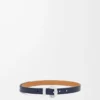Cinturón Pebble de piel de becerro lisa Deep Navy/Palladium