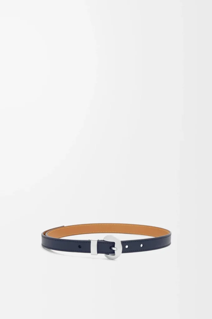 Cinturón Pebble de piel de becerro lisa Deep Navy/Palladium
