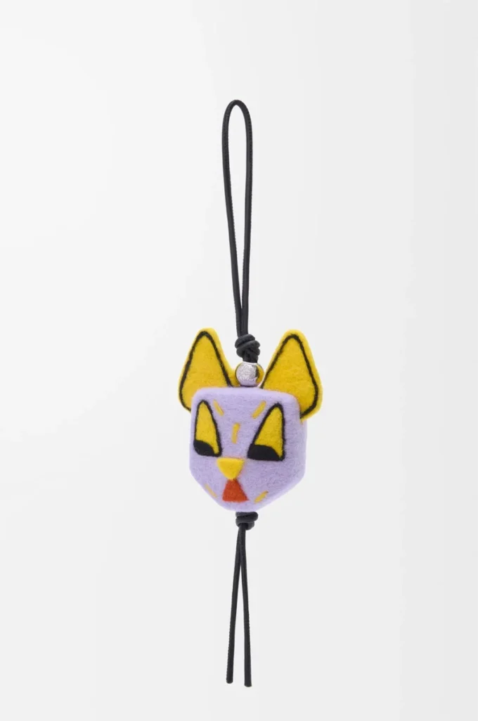 Colgante de gato en fieltro morado/amarillo Colgante de gato en fieltro morado/amarillo
