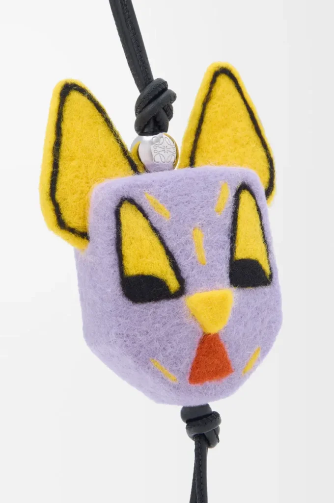 Colgante de gato en fieltro morado/amarillo Colgante de gato en fieltro morado/amarillo