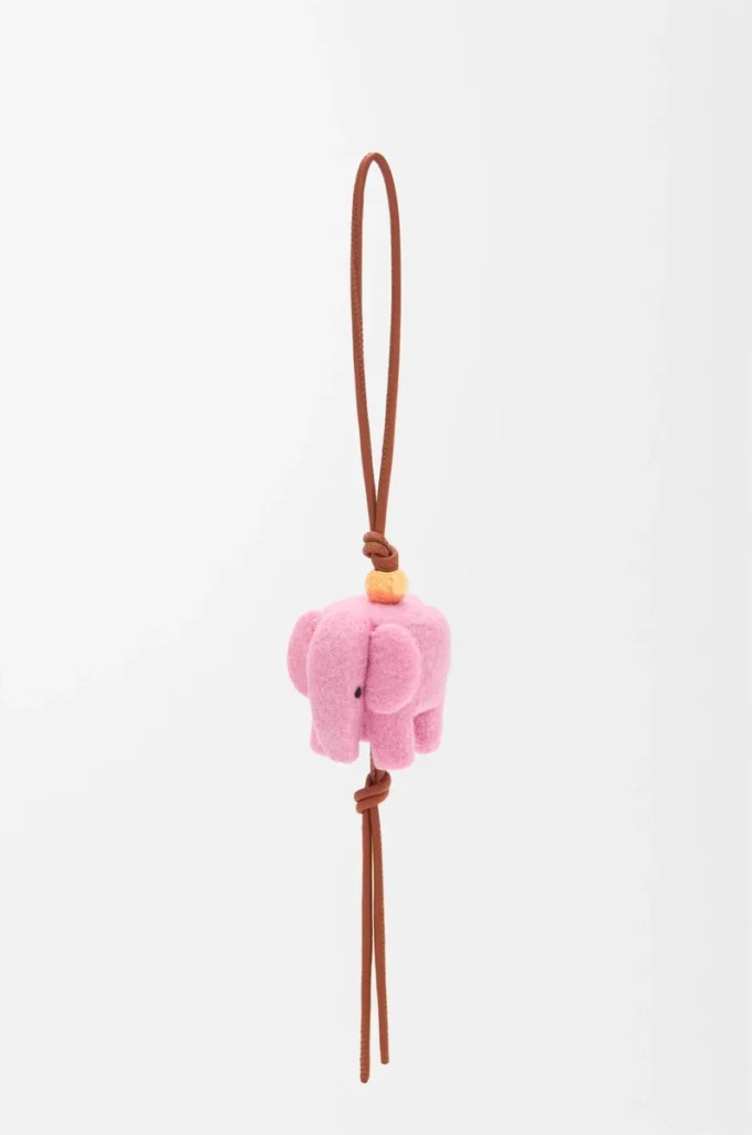 Colgante elefante de fieltro y piel de becerro Candy