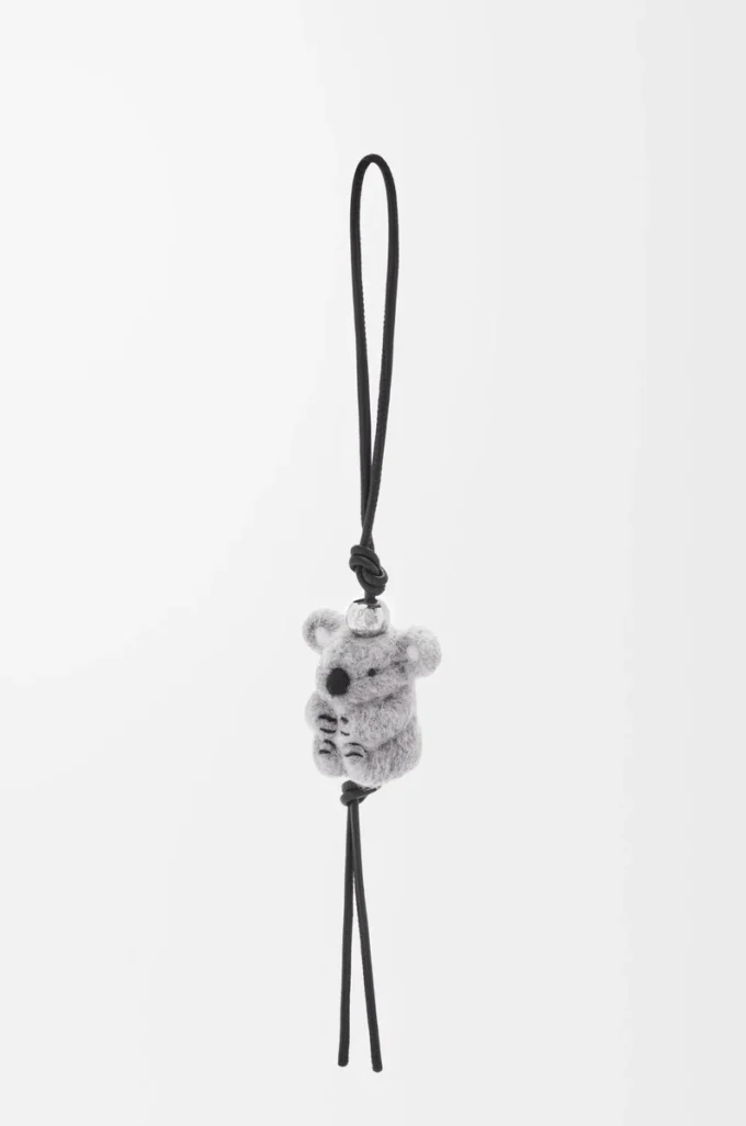 Colgante koala en fieltro y piel de becerro gris claro/negro Colgante koala en fieltro y piel de becerro gris claro/negro