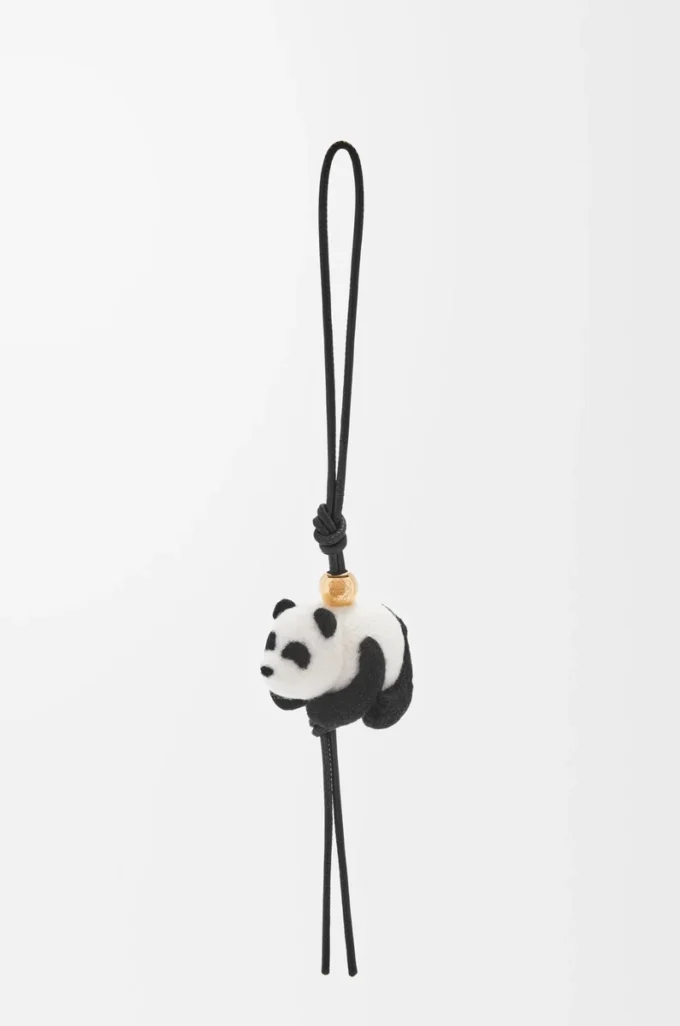 Colgante Panda en fieltro y piel de becerro Negro/Blanco
