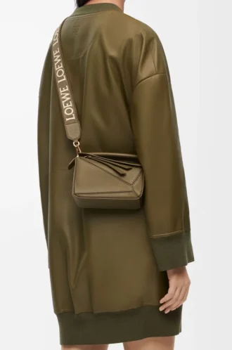 Correa Anagram en jacquard y piel de becerro Dark Khaki
