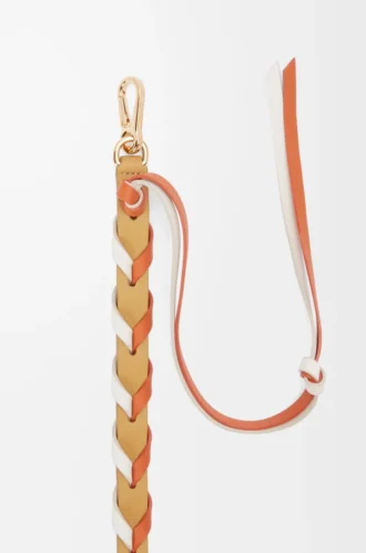 Correa fina trenzada en piel de becerro clásica Soft White/Maple Orange
