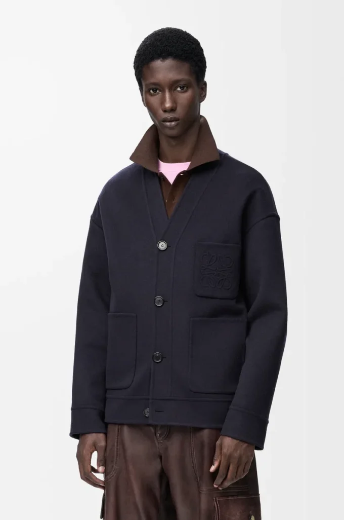 Cárdigan de lana y cachemira azul marino/gris Cárdigan de lana y cachemira azul marino/gris